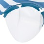 Detailansicht des Bestway Poolsitzes mit blau-weiß gestreifter Textiloberfläche und weißer Netzliegefläche.