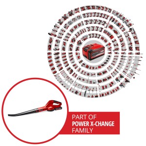 Einhell Akku-Laubbläser GC-CL 18 Li E Kit mit Akku und Ladegerät, Teil der Power X-Change Familie.