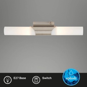 Briloner Wandleuchte Kabili, matt-nickel, mit zwei Glaslampen und Kippschalter, 43,5 cm.