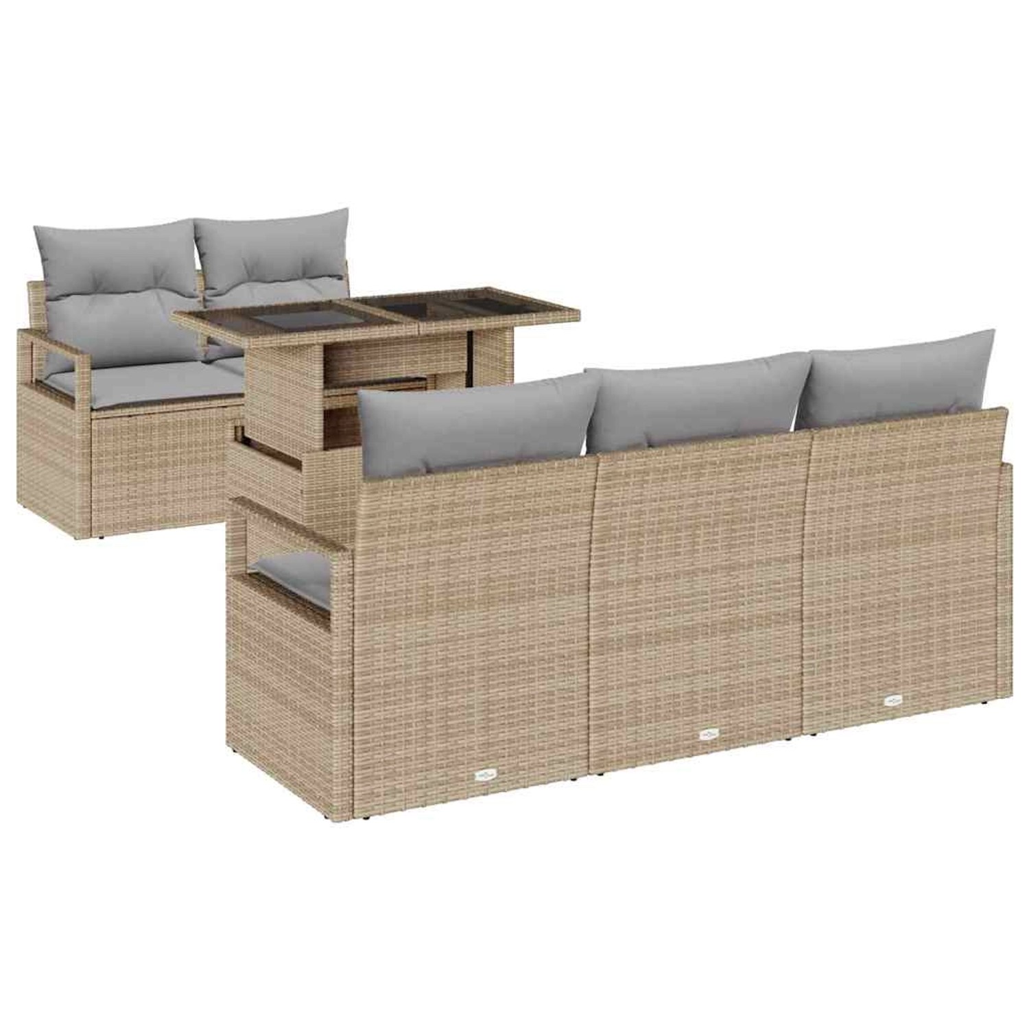 vidaXL Garten-Sofa-Set mit Speicher 6-Tlg Beige Poly Rattan 3357473 günstig online kaufen
