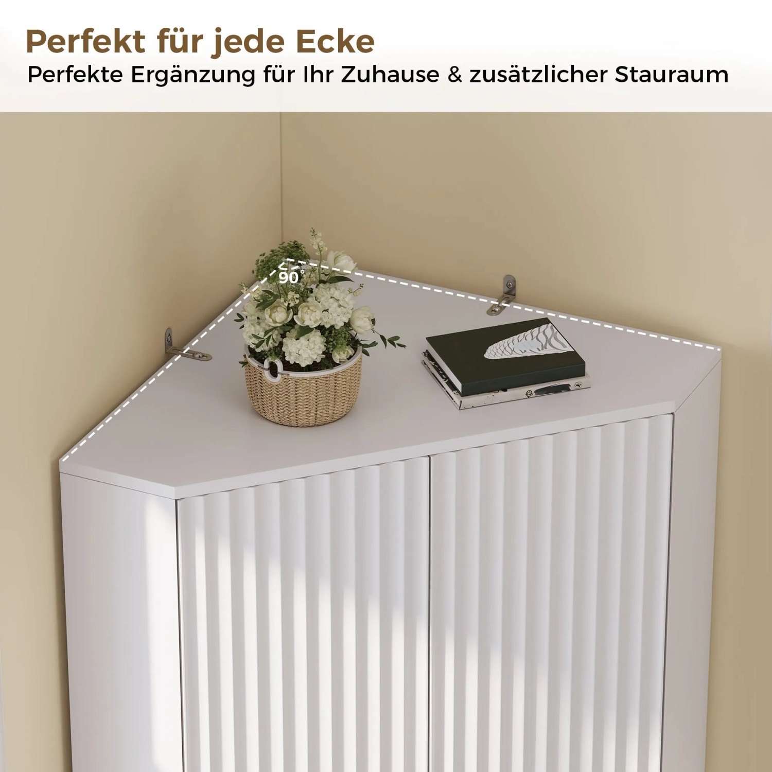 Merax Eckschrank 60x60x172 cm 4 Türen Verstellbare Einlegeböden_7