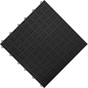 Schwarze Florco Kunststoff-Klickfliese mit Riffelblech-Optik, 40x40 cm, 6er-Pack.