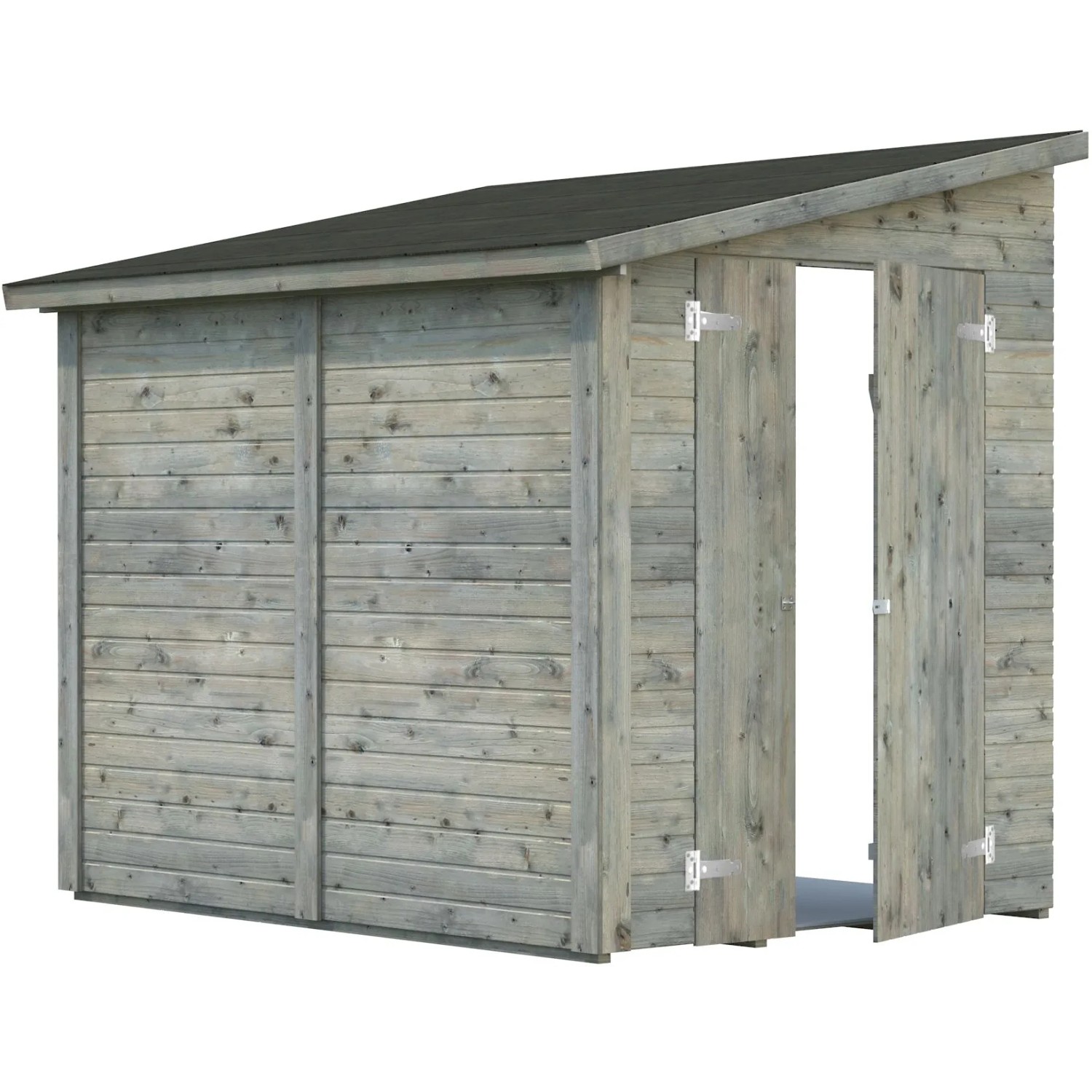 Graues Palmako Holz-Gartenhaus Mia mit Pultdach, 222x165 cm. Gartenhaus für Geräte und Möbel.