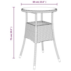 Brauner vidaXL Gartentisch aus Rattan mit Glasplatte, Ø60x75 cm. Ideal für Terrasse und Garten.