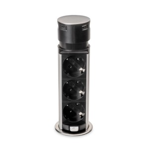 Emuca Abnehmbarer Multistecker Vertikal Push 60 Durchmesser 60 mm 3 X Schukostecker 1 X USB Typ A 1 X USB Typ C Stahl und Kunststoff Edelstahl