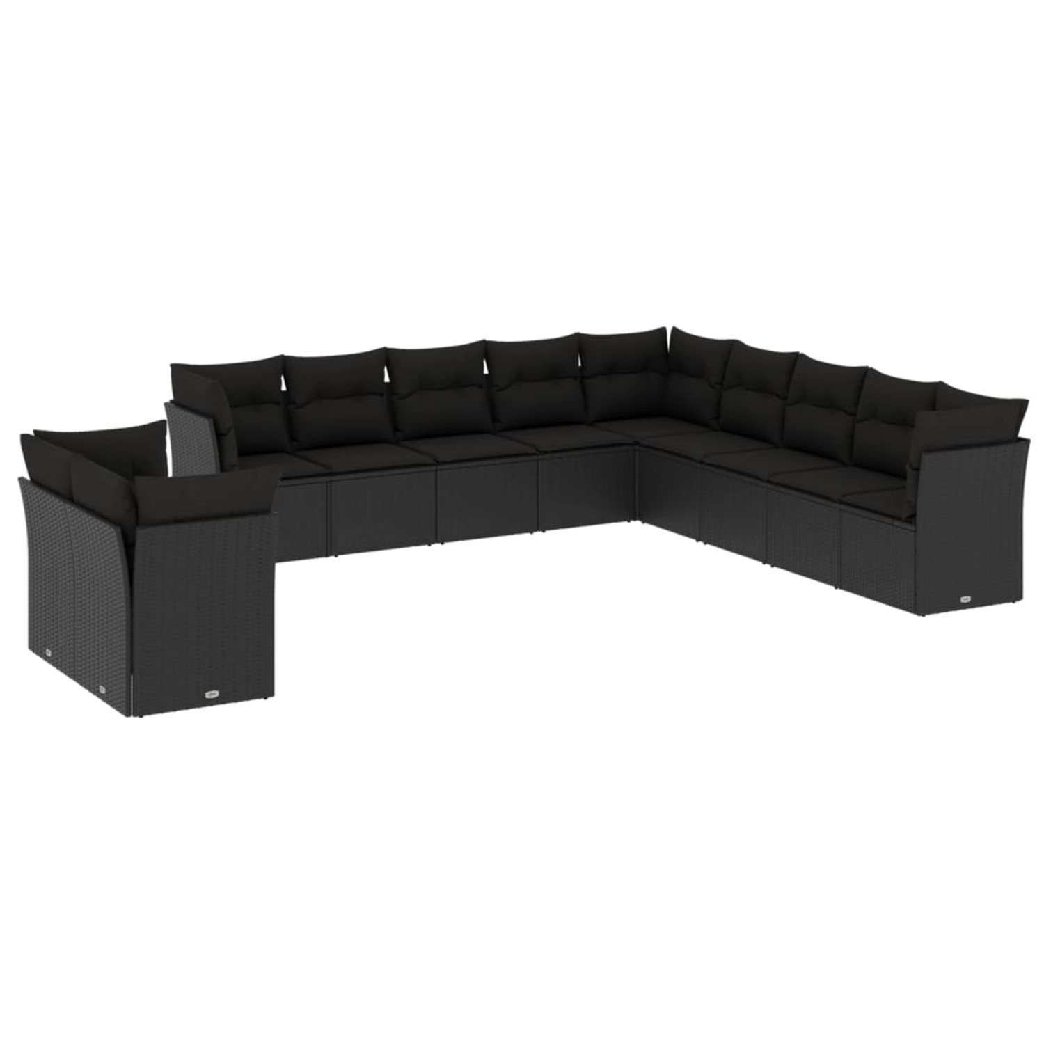 vidaXL 11-tlg Garten-Sofagarnitur mit Kissen Schwarz Poly Rattan Modell 39