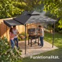 Anthrazitfarbener Tectake Grillpavillon Maracaibo mit klappbarer Markise und Doppeldach im Garten.