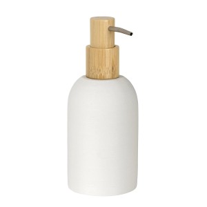 Weißer Wenko Seifenspender Altavalle aus Polyresin mit Bambus-Akzent, 250 ml.