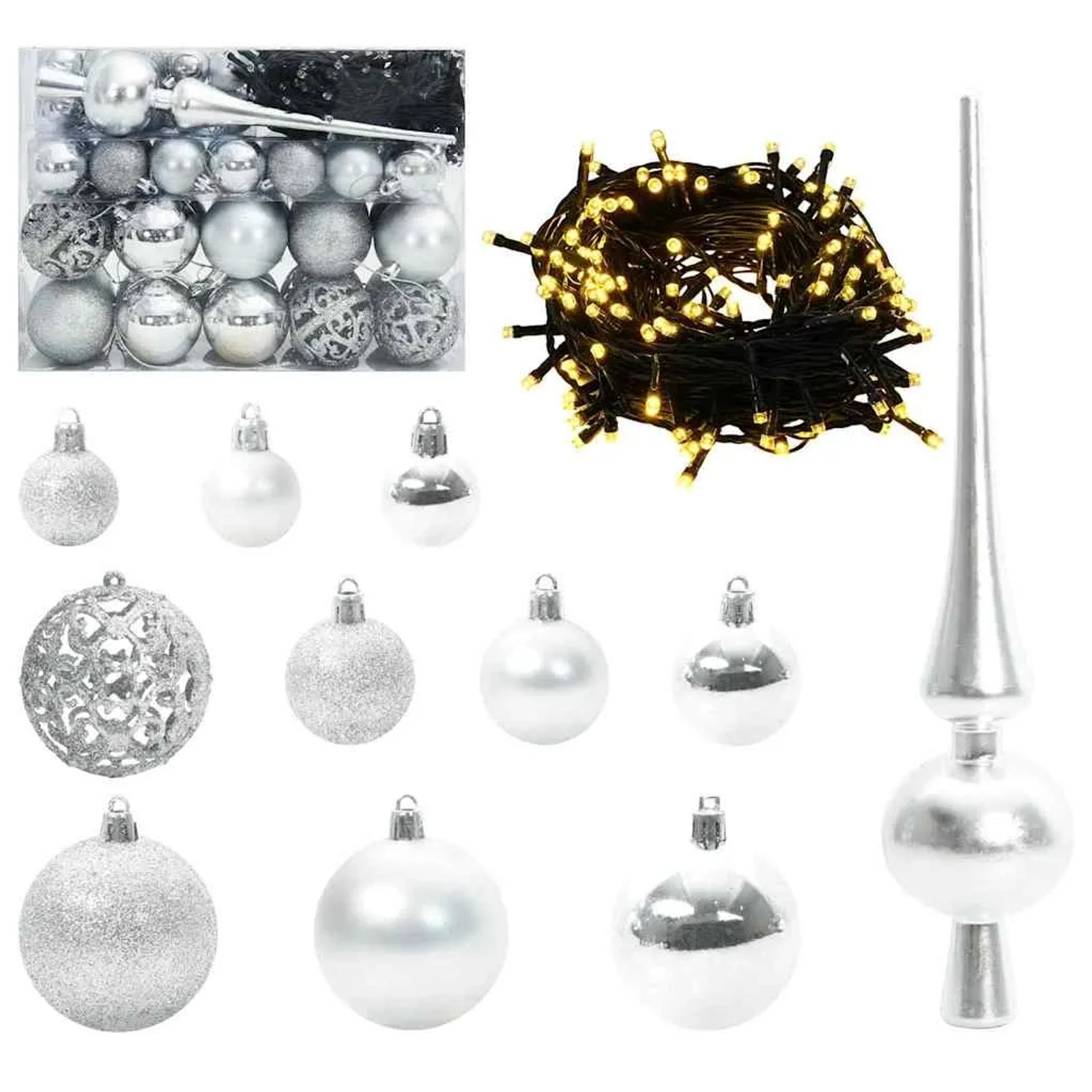 vidaXL Weihnachtskugel-Set mit 150 LEDs 61-Tlg Silber Kunststoff 42018835