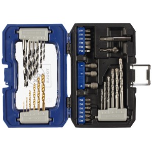 LUX Bohrer- und Bit-Set, 36-teilig, mit Bohrern für Holz, Stein, Metall und Bits in Aufbewahrungsbox.