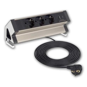 world-trading-net 3er Tisch-Steckdose DESKBOX mit USB-C&-A Edelstahl