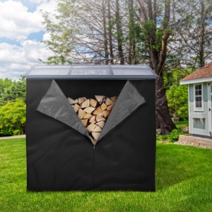 Schwarze ML-Design Kaminholzregal Abdeckung 240x165cm, wetterfest und mit Reißverschluss.