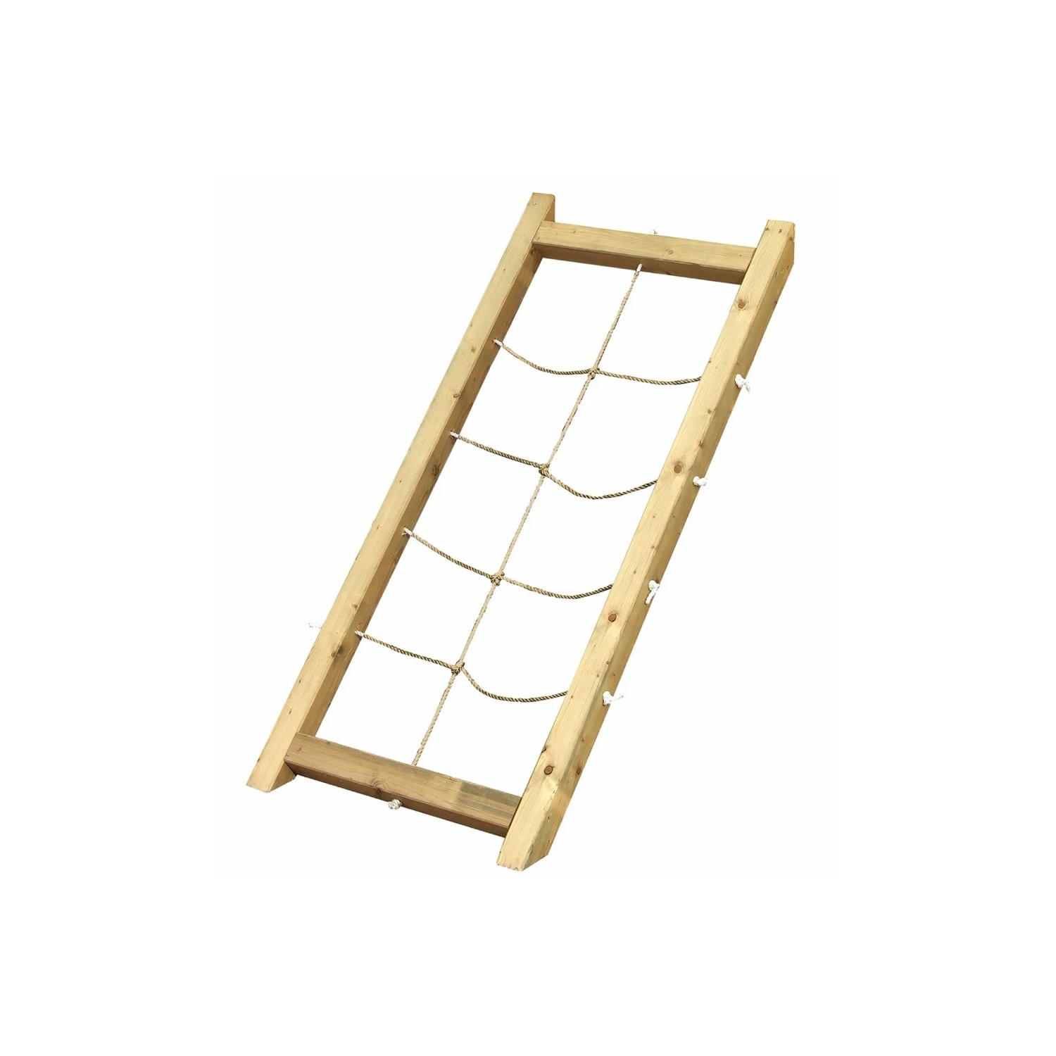 Karibu Netzrampe aus Naturholz mit Kletternetz für Spielhaus. Robustes Kinder-Gartengerät.