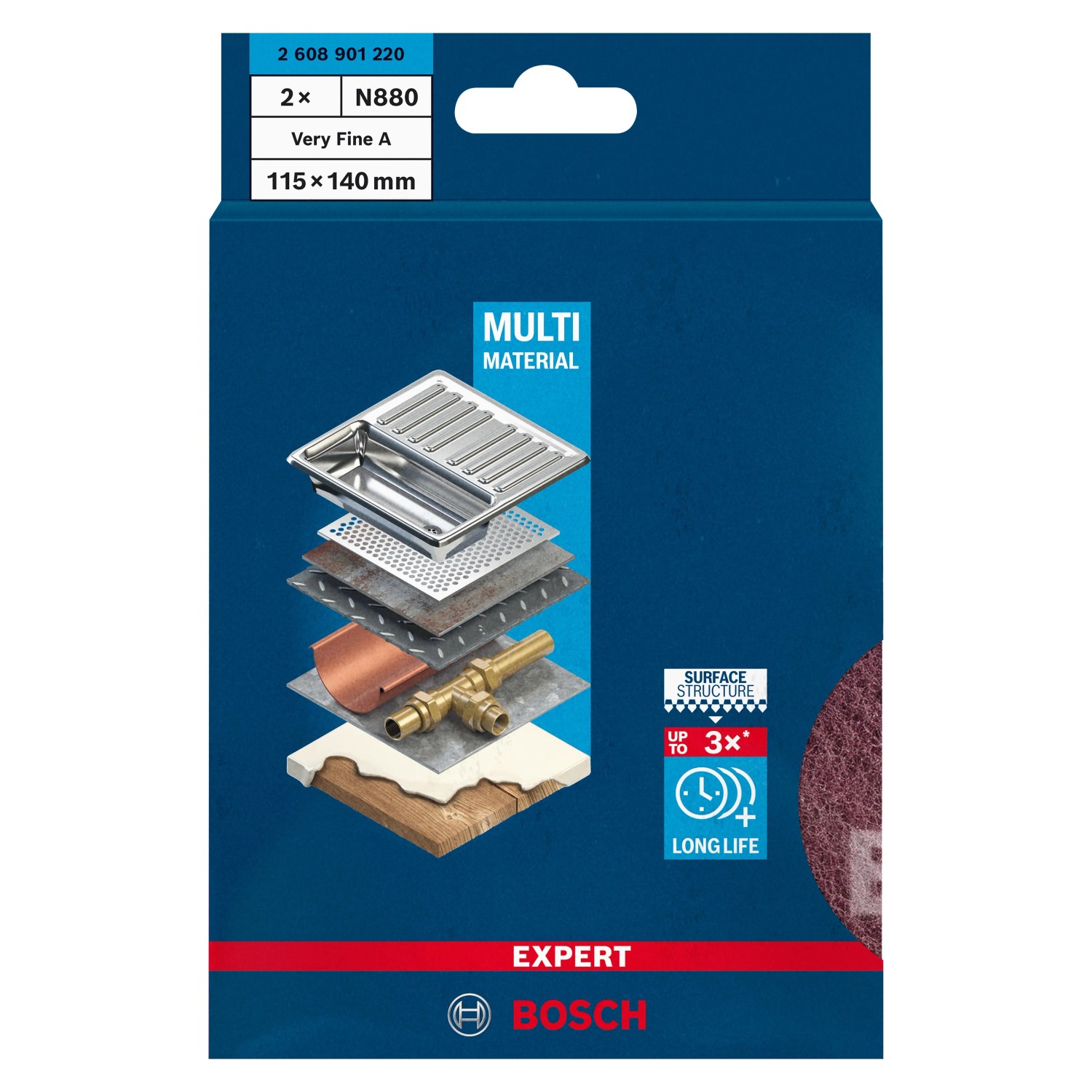 Bosch Vliesschleifpad Expert N880, sehr fein, 2-teilig, 115x140mm, für Handschleifen.
