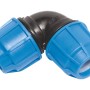 90-Grad-Winkelstück für 25 mm PE-Rohre, blau und schwarz, für Kaltwassersysteme.