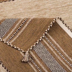 Beiger Kelim Teppich „Navarro“ (70x140cm) mit geometrischen Mustern, handgewebt.