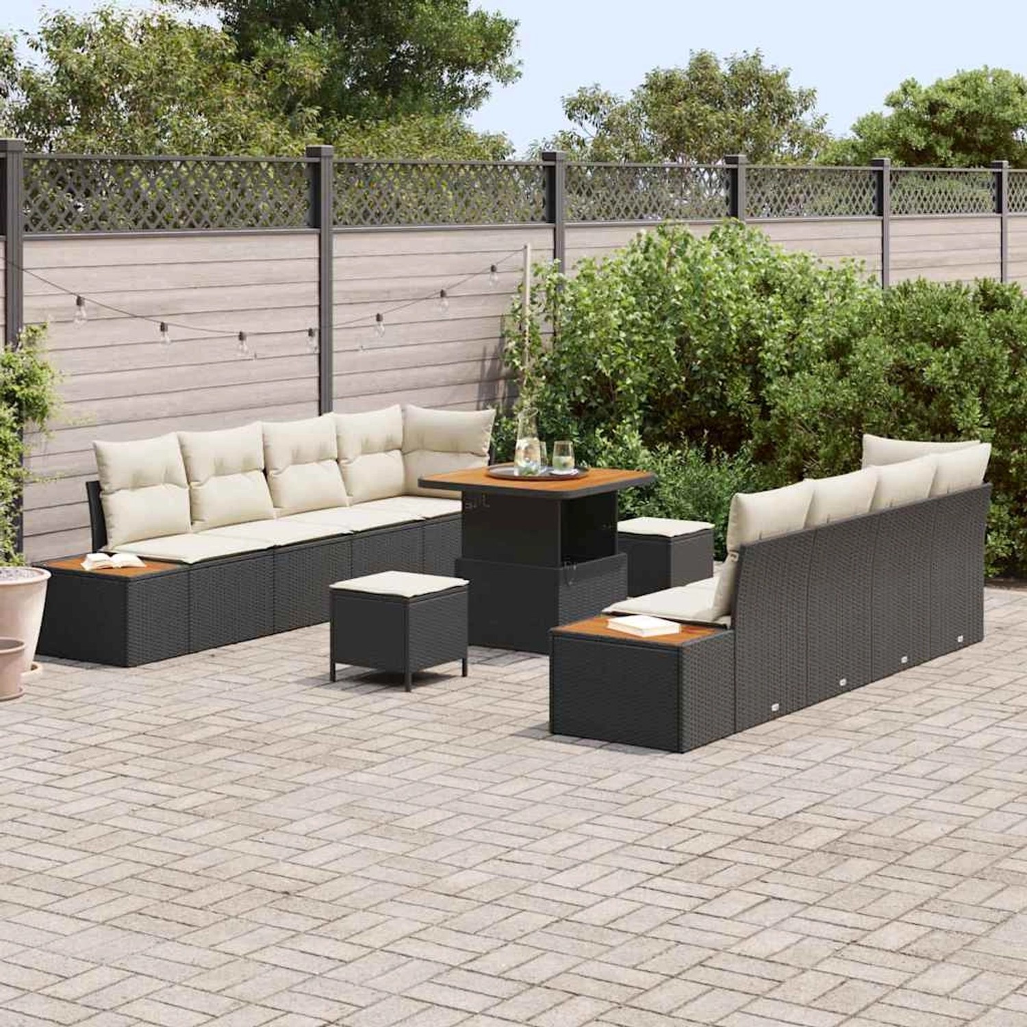 vidaXL Garten-Sofa-Set mit Kissen 11-Tlg Schwarz Poly Rattan 3362885 günstig online kaufen
