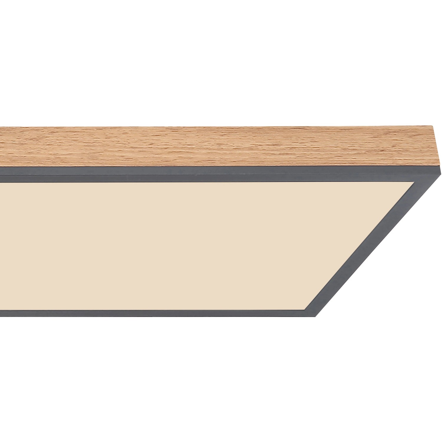 Moderne LED-Deckenleuchte Doro in Graphit und Holzoptik. Dimmbar und mit Fernbedienung.