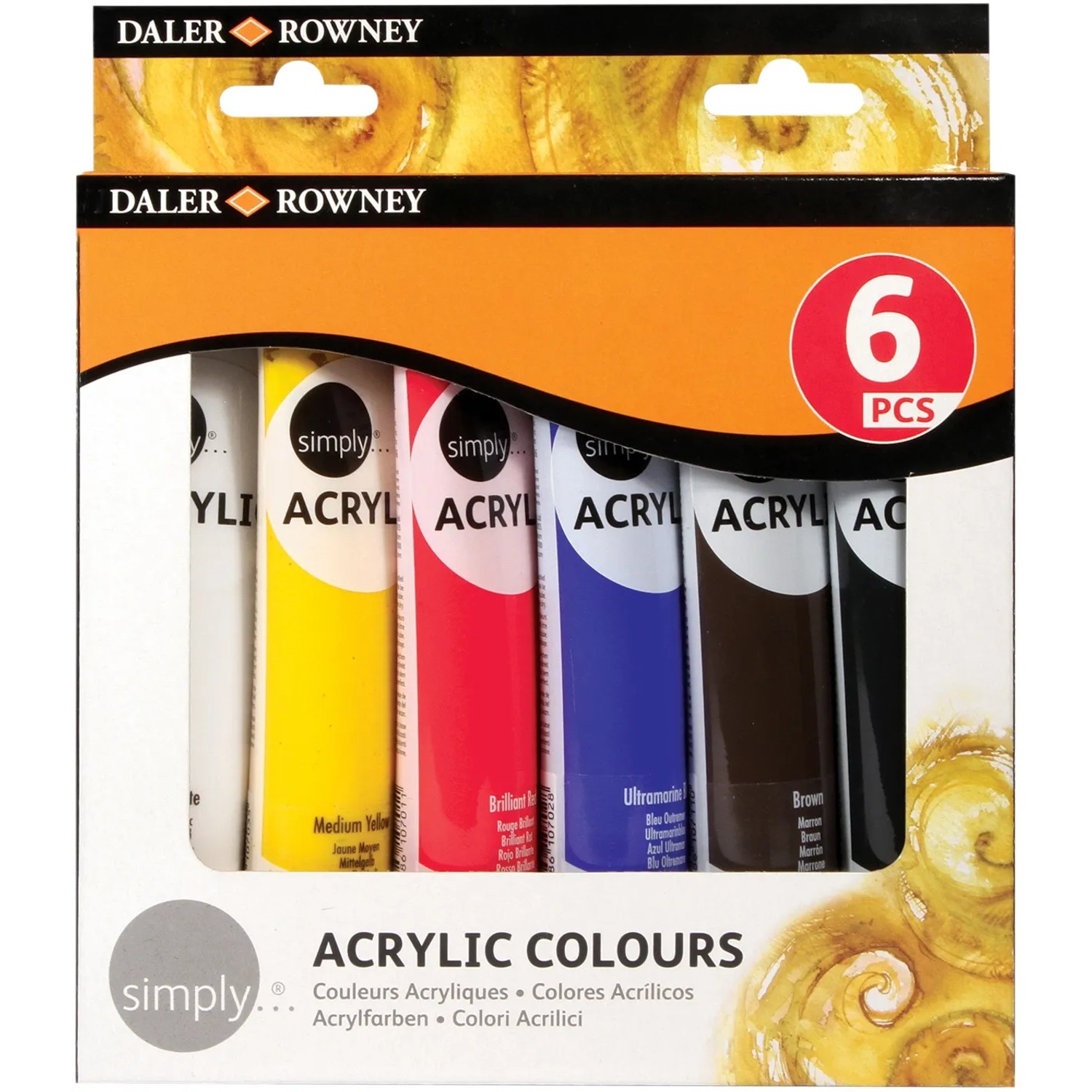 Daler-Rowney Simply Acrylfarben-Set mit 6 x 75 ml Farbtuben