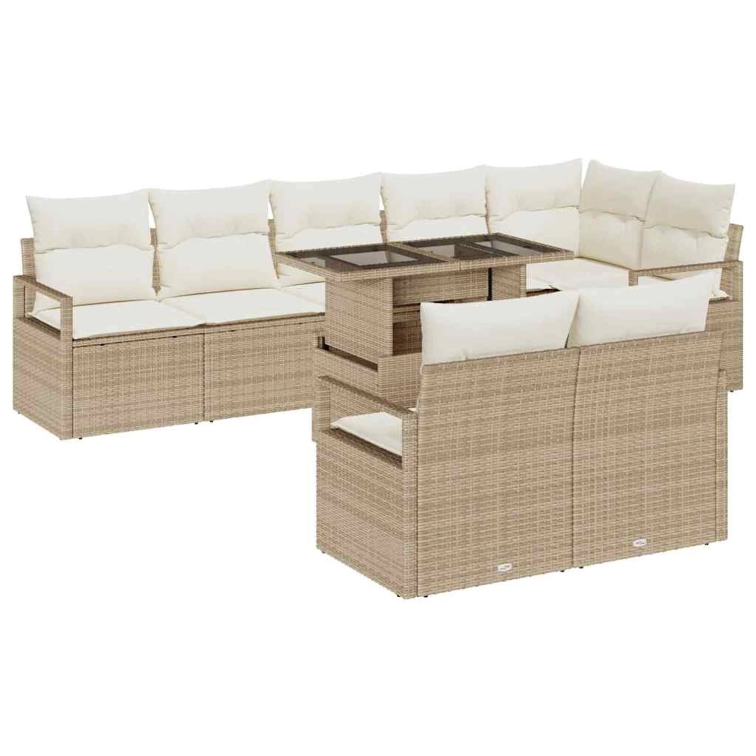 vidaXL Garten-Sofa-Set mit Speicher 9-Tlg Beige Poly Rattan 3357584 günstig online kaufen