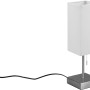 Moderne Tischleuchte Ole in Nickel matt mit weißem Stoffschirm. Design-Tischlampe mit Zugschalter.