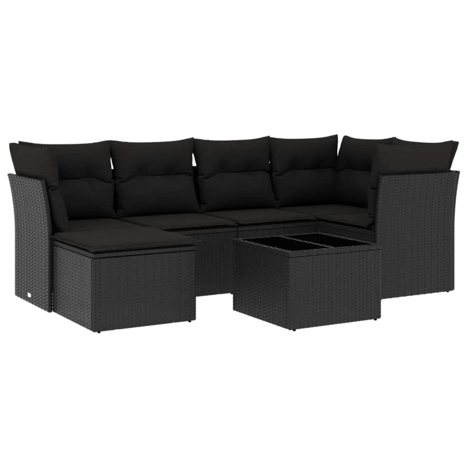 vidaXL 7-tlg Garten-Sofagarnitur mit Kissen Schwarz Poly Rattan Modell 39