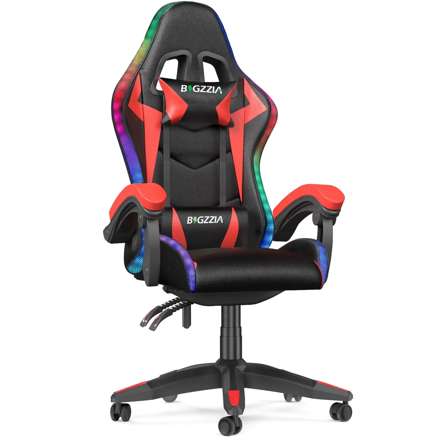 Rattantree Ergonomischer Gaming Stuhl mit LED Beleuchtung Höhenverstellbar Kopf und Lendenstütze Rot