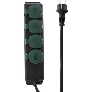 REV Ritter 4-fach Steckdosenleiste mit Klappen IP44, schwarz-grün, 1,4 m Kabel.