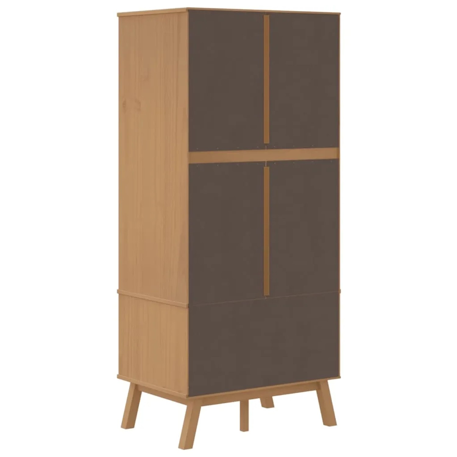 Brauner vidaXL Kleiderschrank OLDEN aus Kiefer Massivholz mit dunklen Türen, Schubladen und dekorativen Holzleisten.