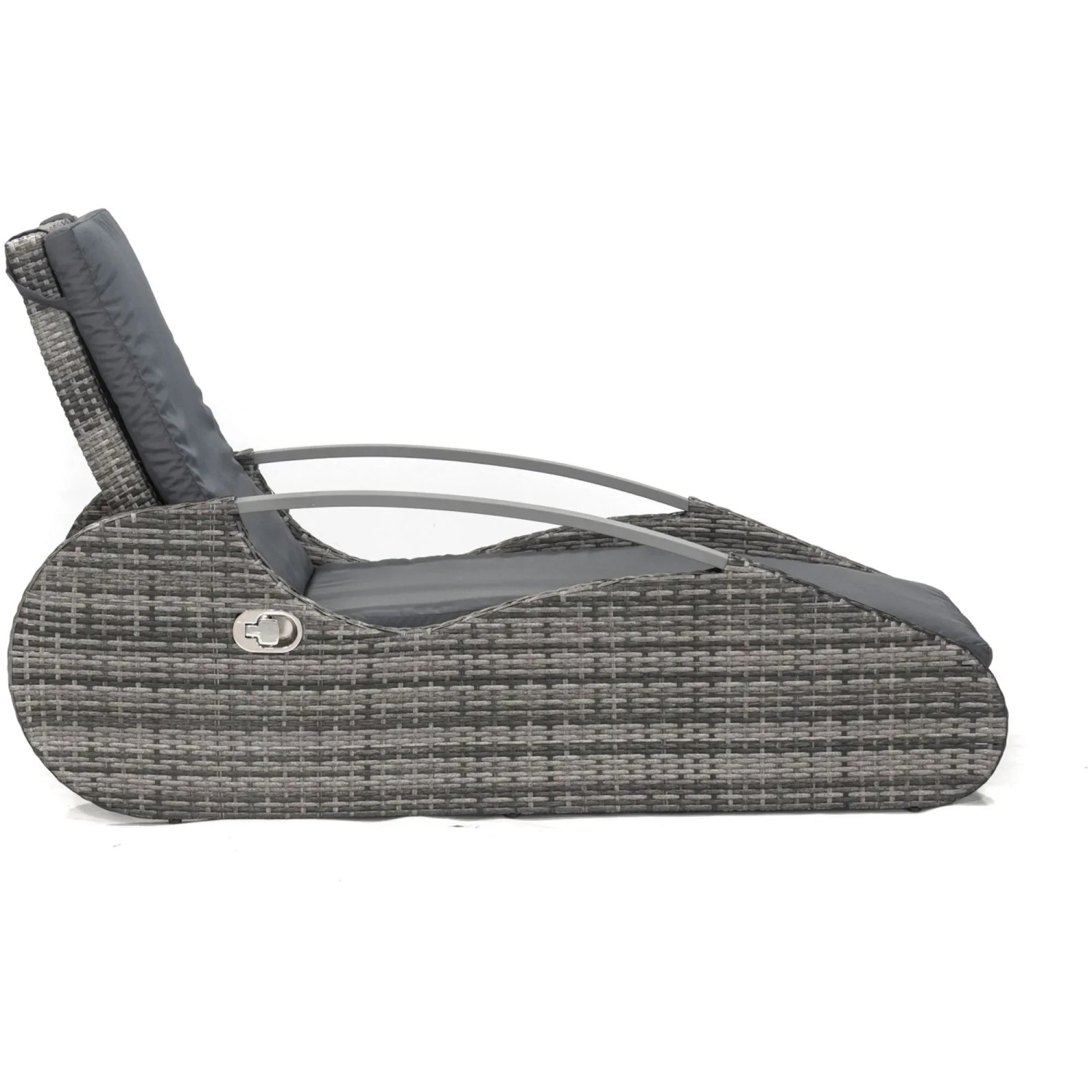 Schilfgraue Garden Pleasure Lounger Alassio mit grauen Polstern. Bequeme Lounge-Gartenmöbel.