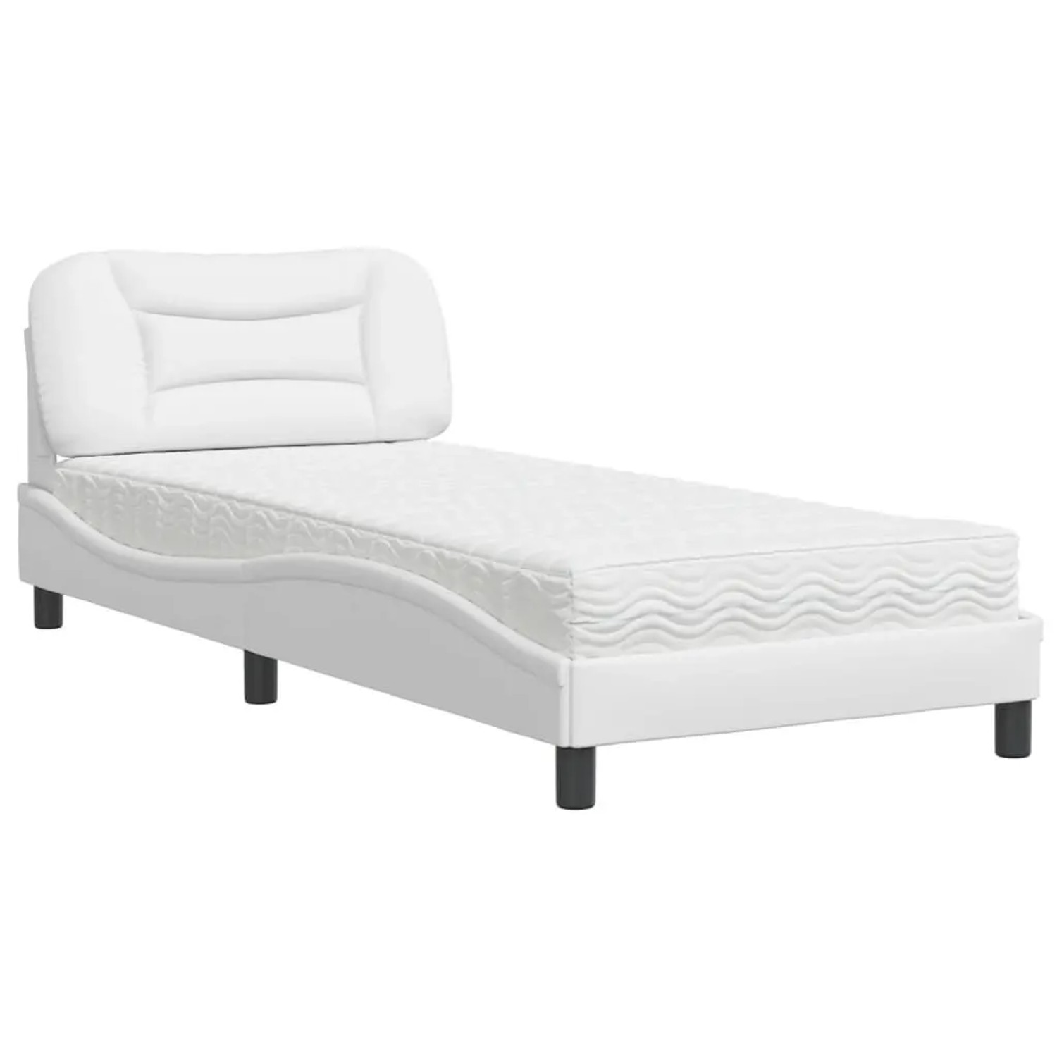 vidaXL Bett mit Matratze Weiß 90x200 cm Kunstleder 3208697