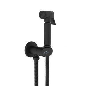 Stilform Design WC/Bidet Handbrause SOHO Komplettset in Schwarz Matt mit Absperrventil, Halterung und Schlauch, wandmontiert.