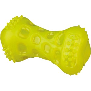 Gelber Jollypaw Hundeknochen aus TPR, 11 cm, robust und langlebig.