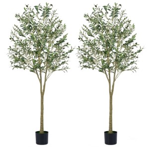 Costway 2er Set Künstliche Olivenbaum Kunstpflanze 180 cm Zimmerpflanze