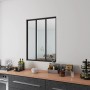 Schwarzes AICA Loftstil Innenfenster Ecklösung, 93x108cm, als Raumteiler in der Küche.