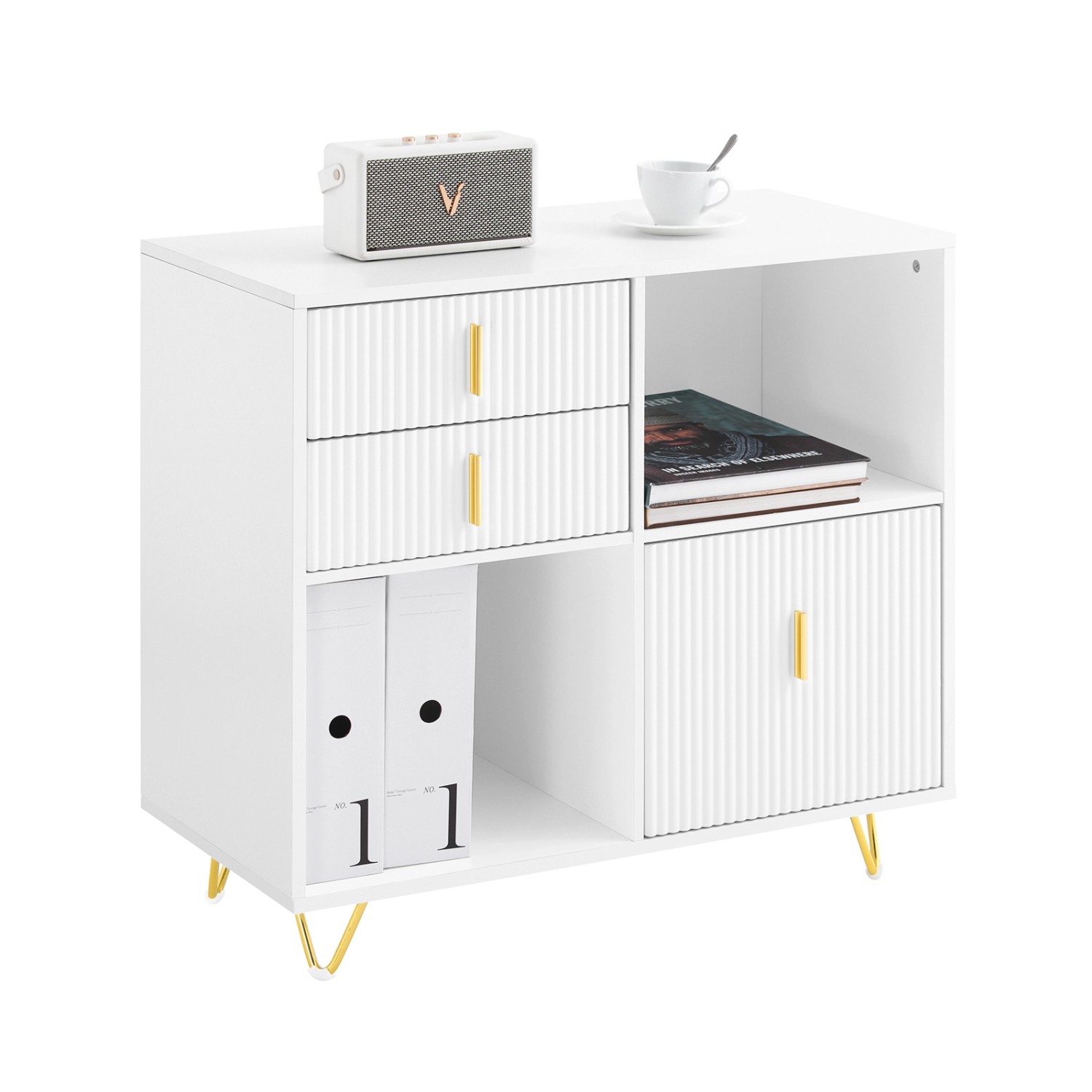 SoBuy Aktenschrank Druckertisch mit 3 Schubladen Sideboard für Büro Weiß AS günstig online kaufen