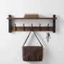 Schlüsselbrett mit 5 Haken und Ablage aus dunkelbraunem MDF und schwarzem Eisen im Industrial Design.