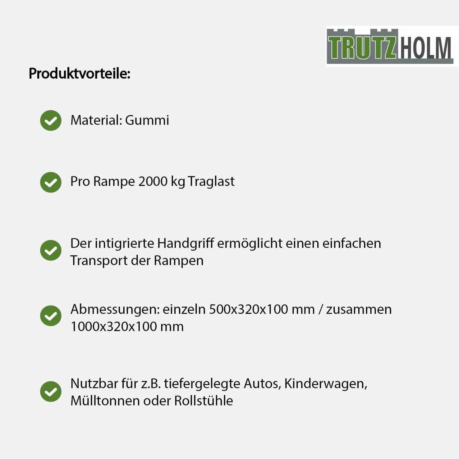 TRUTZHOLM Bordsteinrampe 2er Set aus Gummi, Tragkraft 2t. Zubehör für Autoanhänger.