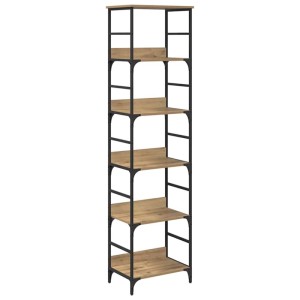 vidaXL Bücherregal Artisan-Eiche mit 5 Holzwerkstoff-Regalen, schwarzem Stahlrahmen, modern. Für Bücher & Deko.