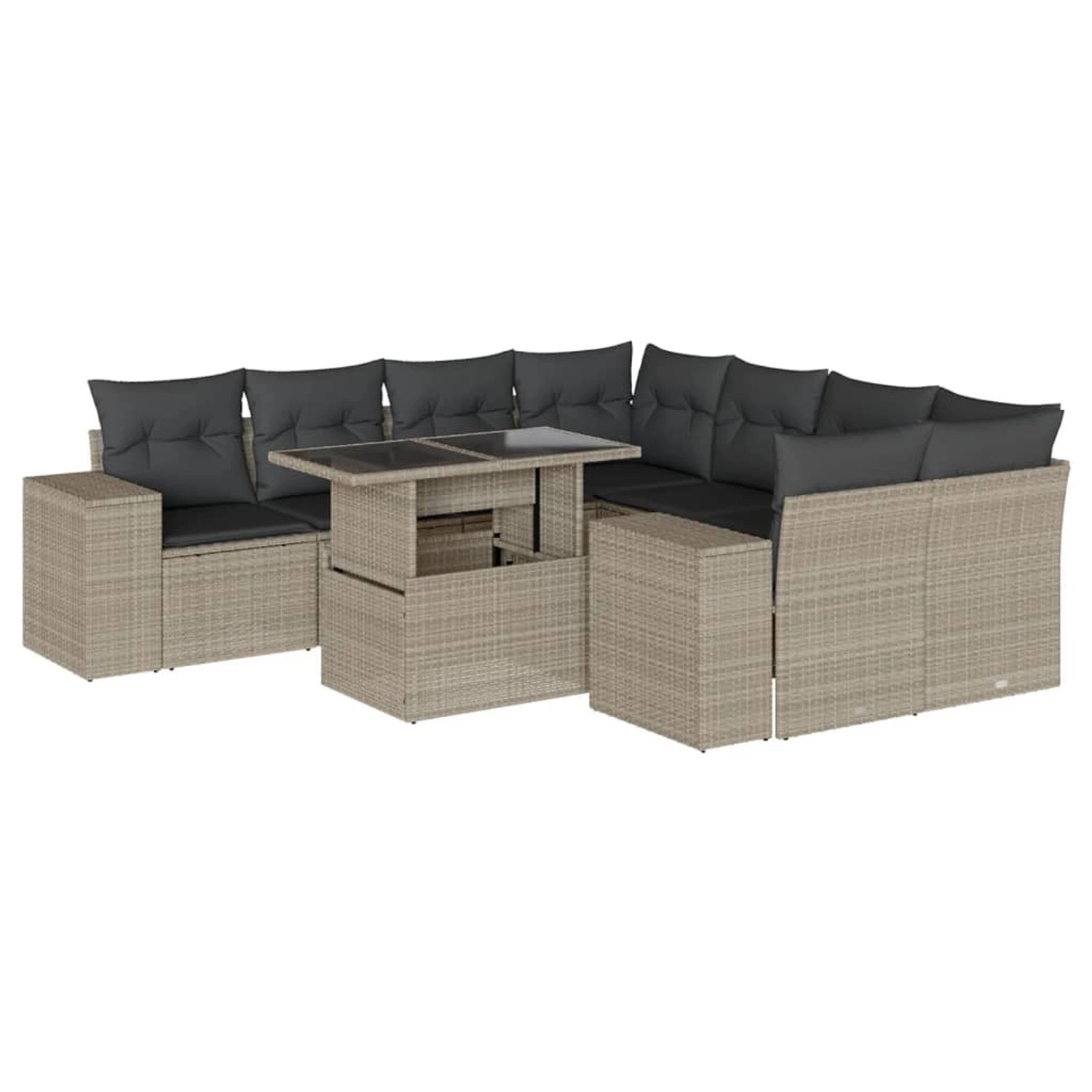 vidaXL 9-Tlg Garten-Sofagarnitur mit Kissen Hellgrau Poly Rattan 3269062 günstig online kaufen