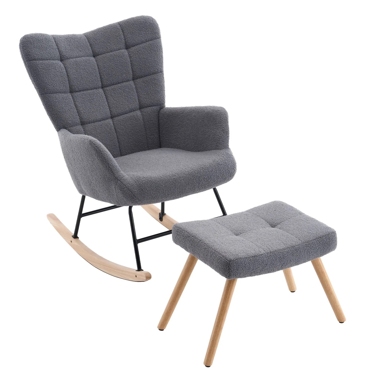 okwish Schaukelstuhl mit Armlehnen Fußhocker Relaxsessel Wohnzimmer 68x88x91cm Grau
