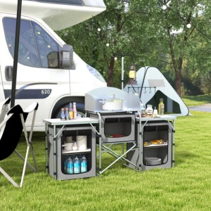 Outsunny Campingküche Aluminium Polyester Grau 172L x 48B x 119H cm