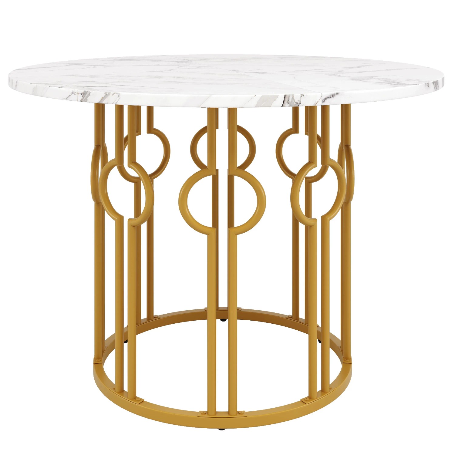 Merax Runder Esstisch 100x100x76cm  MDF Marmoroptik  Metallgestell Gold