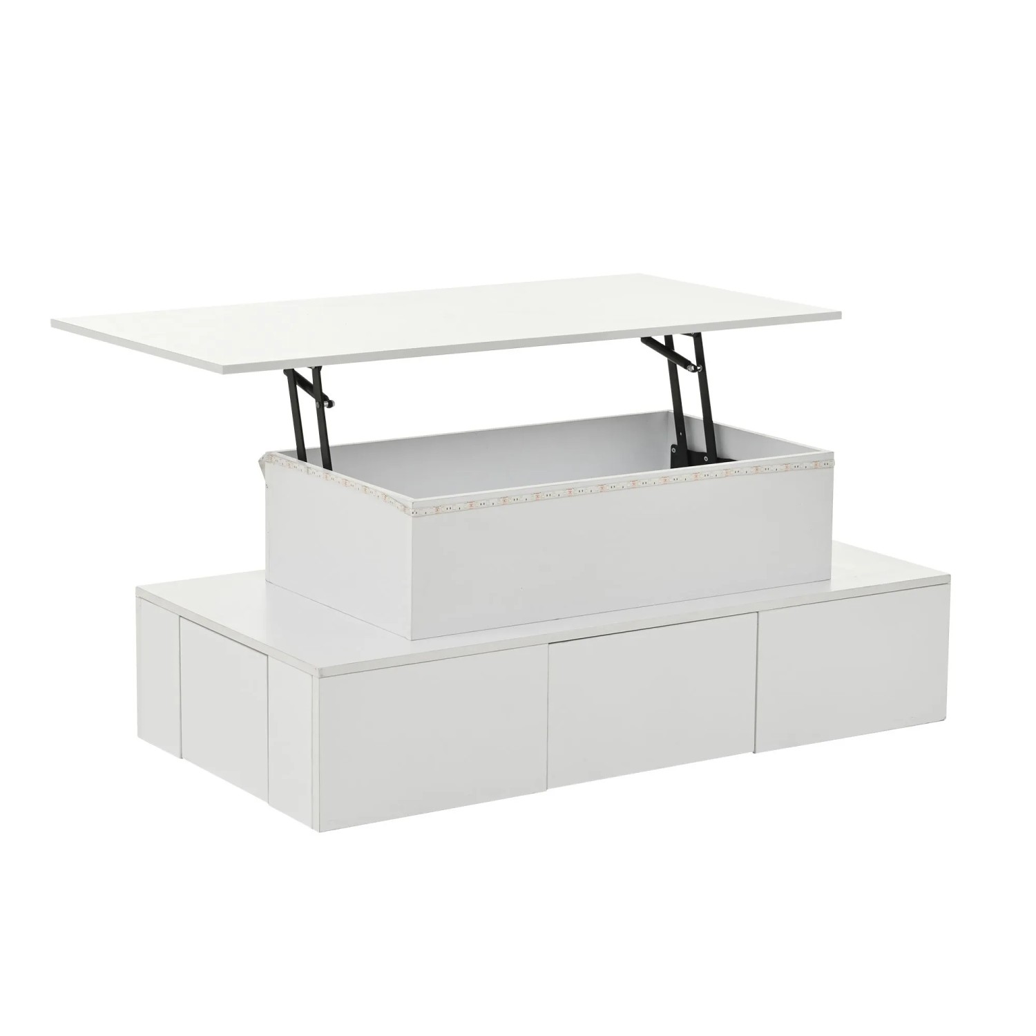 ModernLuxe Couchtisch Höhenverstellbar mit 4 Schubladen LED  Verstecktem Stauraum MDF Weiß
