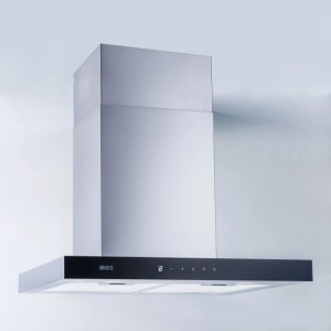 Moderne NEG Dunstabzugshaube, 60 cm, aus Edelstahl mit schwarzem Sensor-Touch-Bedienfeld und LED-Beleuchtung.
