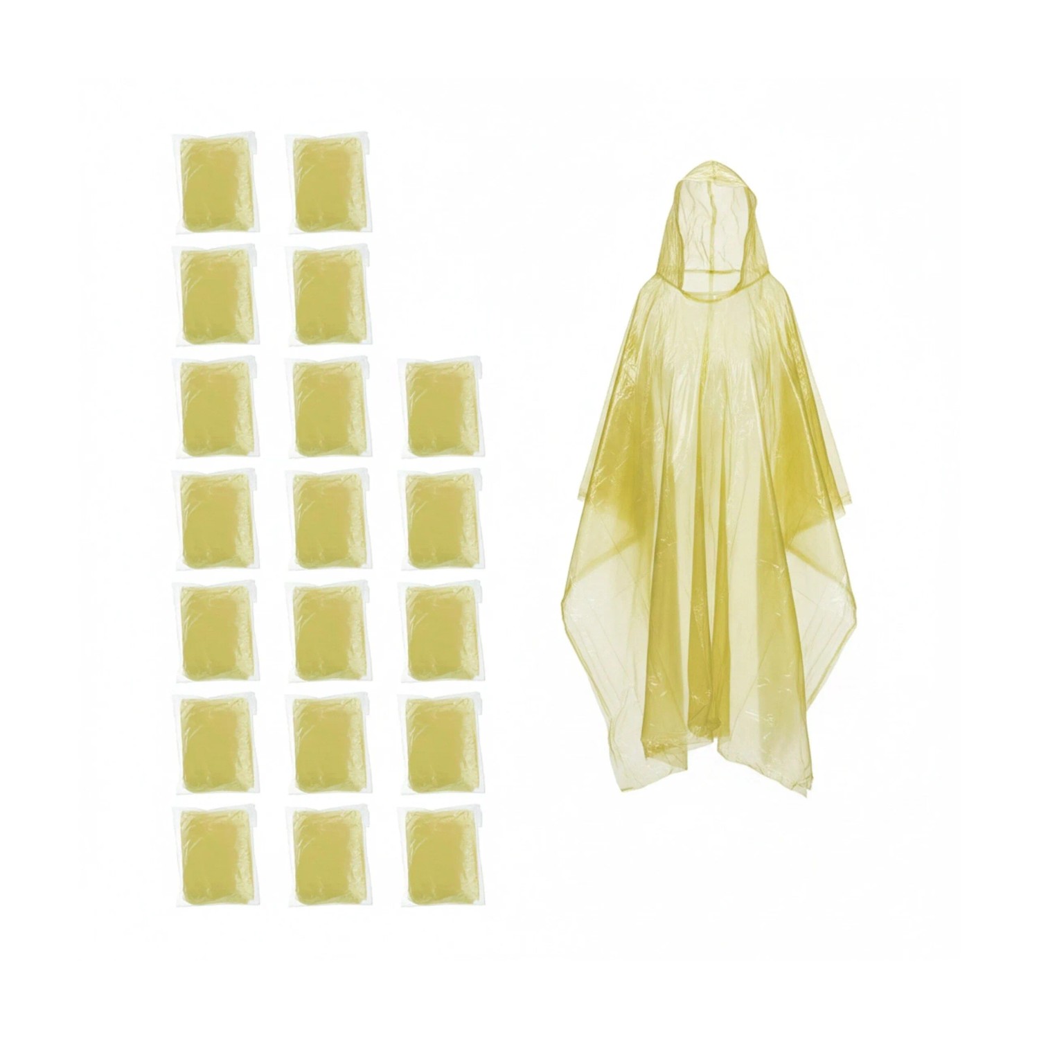Relaxdays Regenponcho Polyethylen Gelb mit Kapuze 20er Set 123 cm x 125 cm 20 g