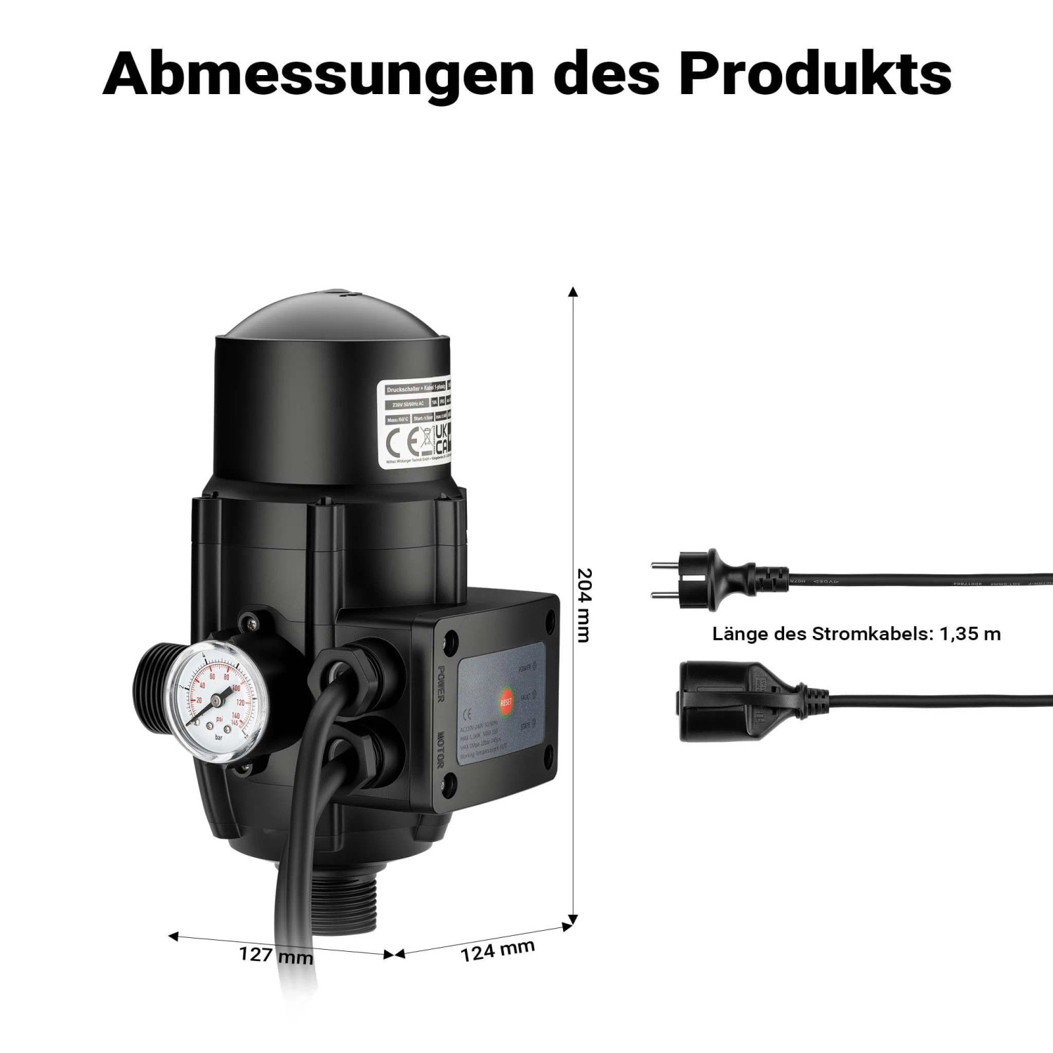 Wiltec Druckschalter Kabel Skd-2D 230V 1-Phasig Pumpensteuerung Hauswasserwerk_3