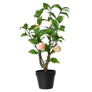 Künstlicher Pfirsichbaum im Topf, orange-grüne Blätter, ca. 48cm hoch.