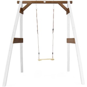 Axi Einzelschaukel, weißes Gestell mit braunen Akzenten und Holzschaukelsitz.