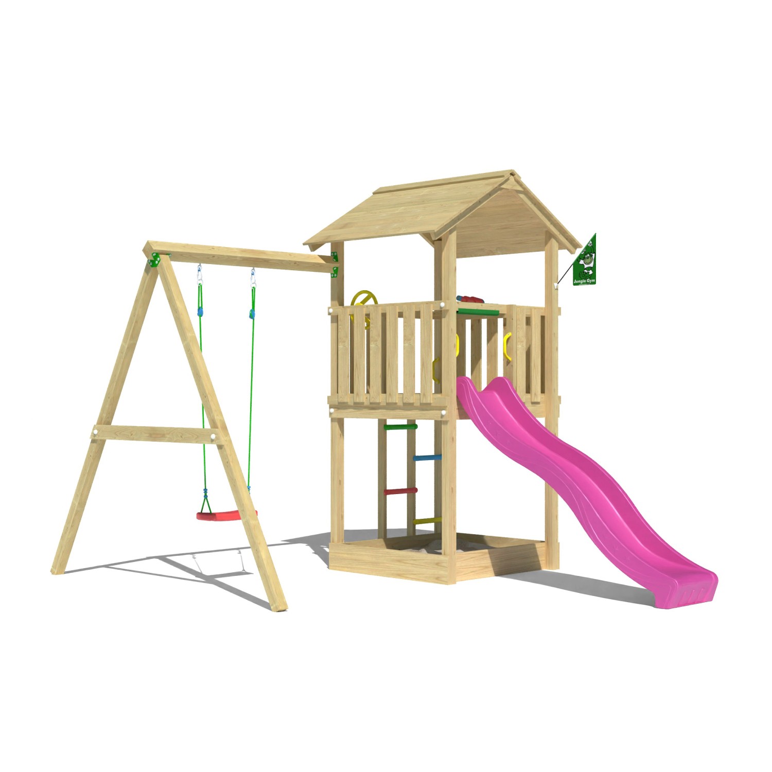 Jungle Gym Spielturm Beacon Holz mit Einzelschaukel Rutsche Fuchsia günstig online kaufen